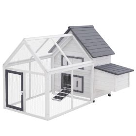 65" Chicken Coop Wooden with Detachable Run, Outdoor Chicken House Poultry Cage Hen with Nesting Box, Removable Tray, Roosting Bars, Ramp (Color: as Pic)